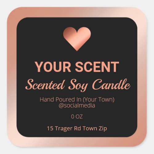 Rose Gold And Black Soy Candle Product Labels