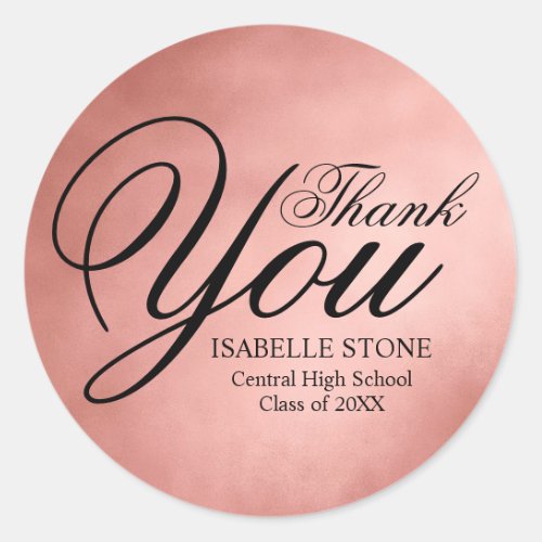 Rose Gold and Black Thank You Graduation Stickers