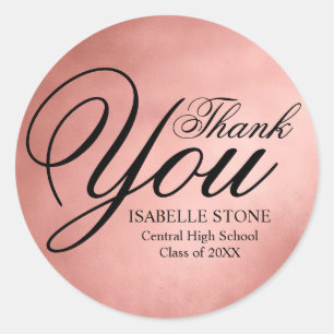 Rose Gold and Black Thank You Graduation Stickers