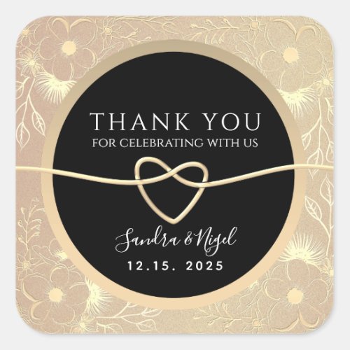 Rose Gold and Black Wedding Thank You Square Sticker