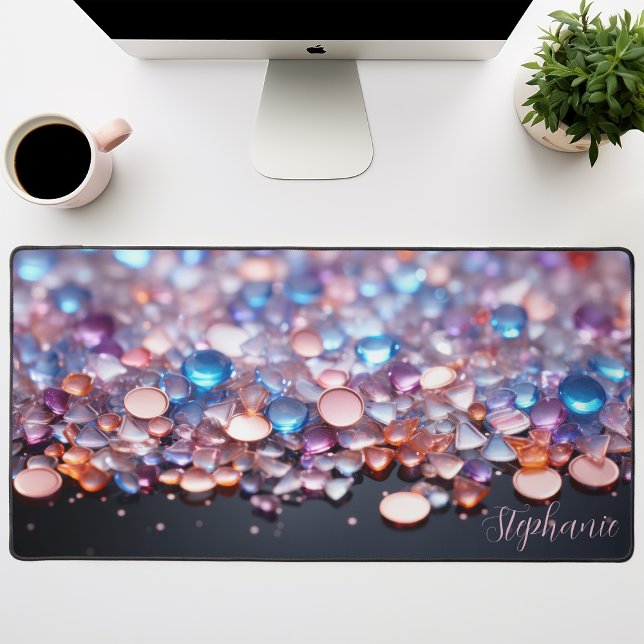 Rose Gold and Blue Iridescent Jewel Desk Mat (Creator Uploaded)