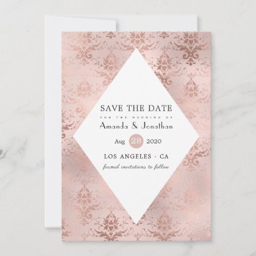 Rose Gold and Blush Damask Vintage Wedding Save The Date