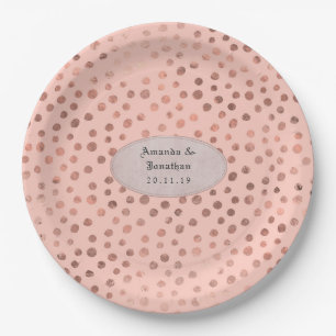 Rose Gold and Blush Doodle Dots Foil Wedding Paper Plates