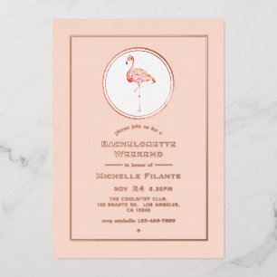 Rose Gold and Blush Flamingo Bachelorette Weekend Foil Invitation