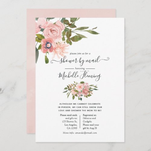 Rose Gold and Blush Floral Baby Shower by Mail Invitation