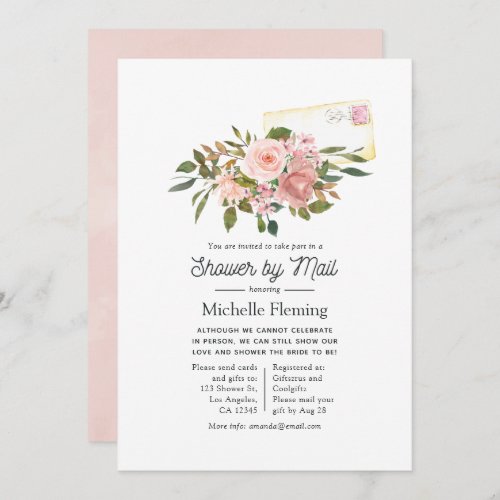 Rose Gold and Blush Floral Bridal Shower by Mail Invitation