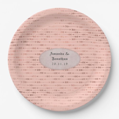 Rose Gold and Blush Foil Arrows Wedding Paper Plates