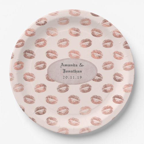 Rose Gold and Blush Foil Lips Wedding Paper Plates