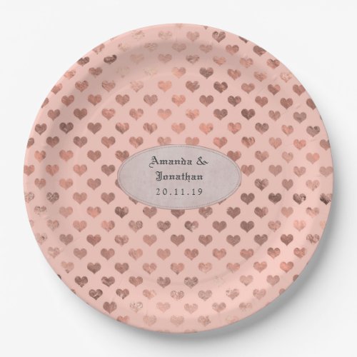 Rose Gold and Blush Foil Love Hearts Wedding Paper Plates