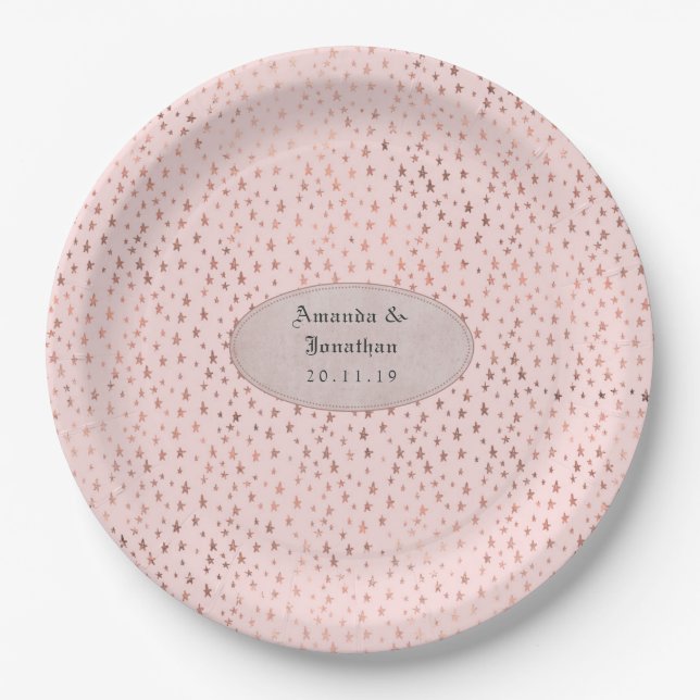 Rose Gold and Blush Foil Stars Wedding Paper Plates (Front)