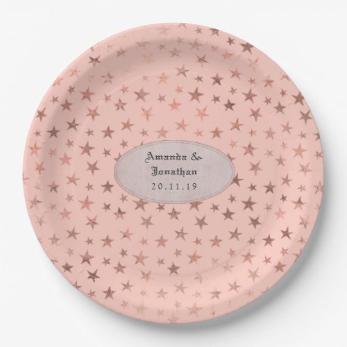 Rose Gold and Blush Foil Stars Wedding Paper Plates