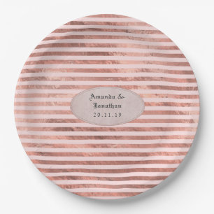 Rose Gold and Blush Foil Stripes Wedding Paper Plates