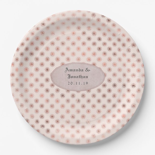 Rose Gold and Blush Foil Wedding Paper Plates (Front)