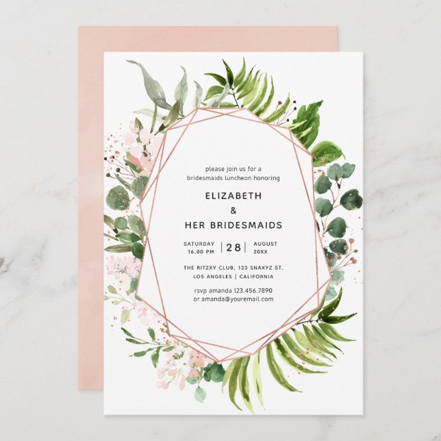 Rose Gold and Blush Geometric Bridesmaids Luncheon Invitation (Front/Back)