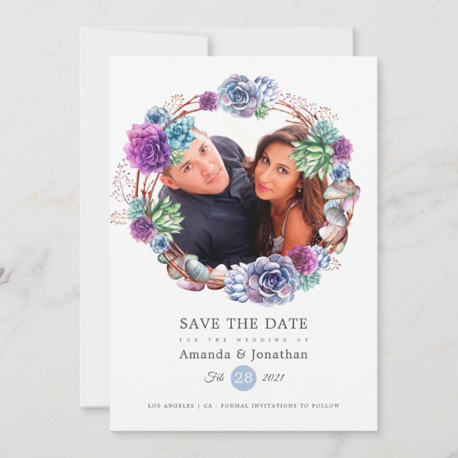 Rose Gold and Blush Geometric Photo Wedding Save The Date (Front)