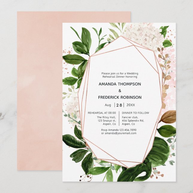 Rose Gold and Blush Geometric Rehearsal Dinner Invitation (Front/Back)