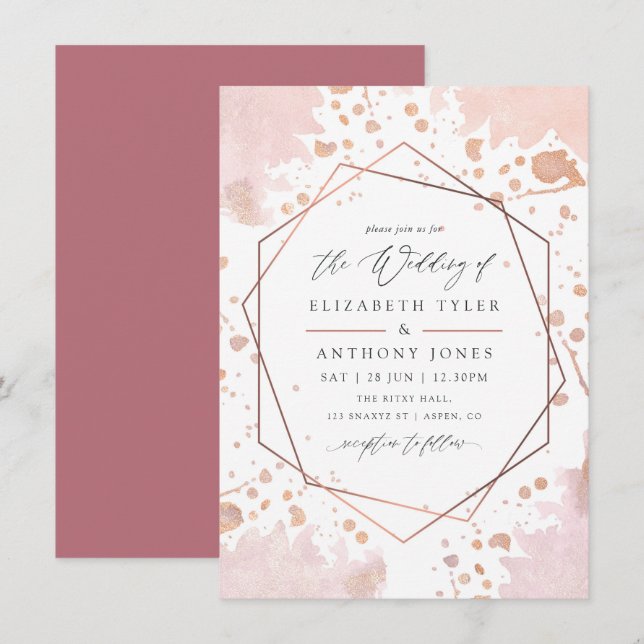 Rose Gold and Blush Geometric Wedding Invitation (Front/Back)
