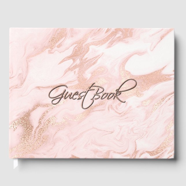 Rose Gold and Blush Marbled Wedding Guest Book (Front)