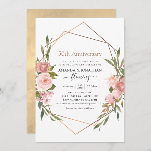 Rose Gold and Blush Pink 50th Wedding Anniversary Invitation