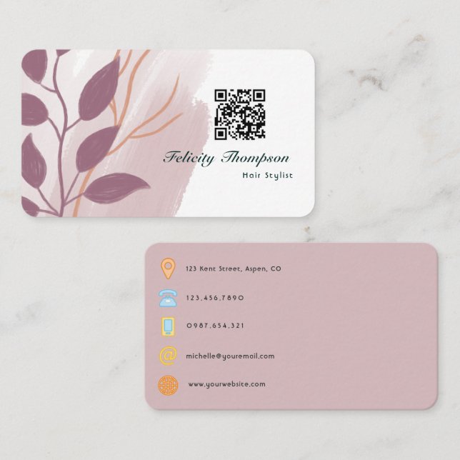 Rose Gold and Blush Pink Abstract QR Code Business Card (Front/Back)