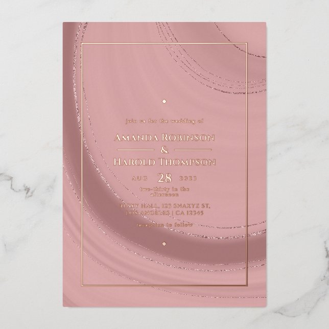 Rose Gold and Blush Pink Agate Wedding Foil Invita Invitation (Front)