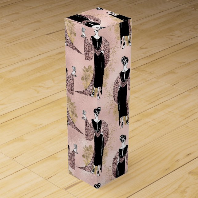 Rose Gold and Blush Pink Art Deco Wine Wine Box (Front)