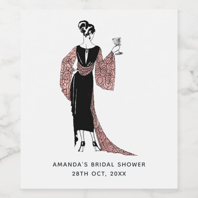 Rose Gold and Blush Pink Art Deco Wine Wine Label (Single Label)