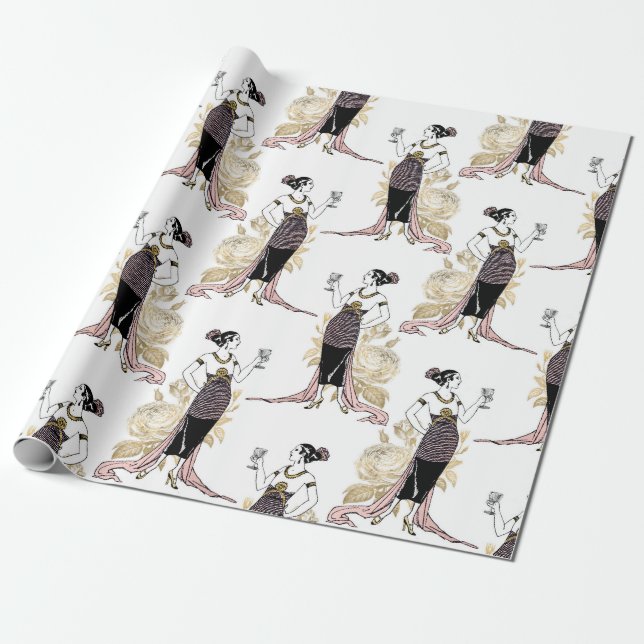 Rose Gold and Blush Pink Art Deco Wrapping Paper (Unrolled)