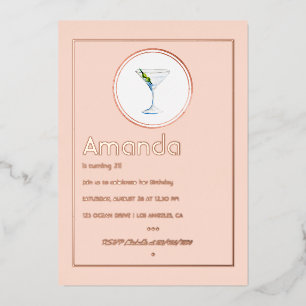Rose Gold and Blush Pink Birthday Cocktail Party Foil Invitation