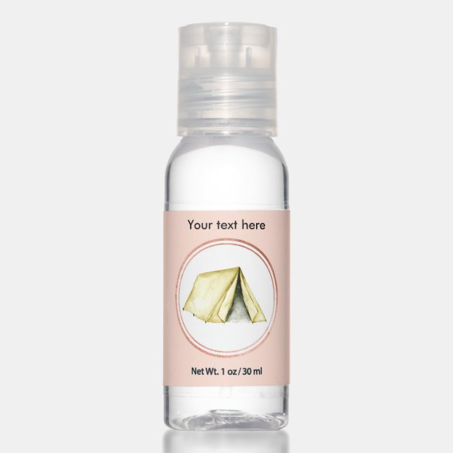Rose Gold and Blush Pink Camping Social Media Icon Hand Sanitizer (Front)