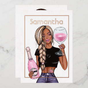 Rose Gold and Blush Pink Champagne Birthday Party Foil Invitation