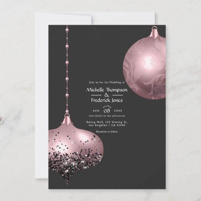 Rose Gold and Blush Pink Christmas Wedding Invitation (Front)