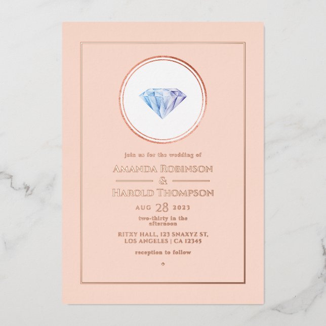 Rose Gold and Blush Pink Diamond Wedding Foil Invi Foil Invitation (Front)