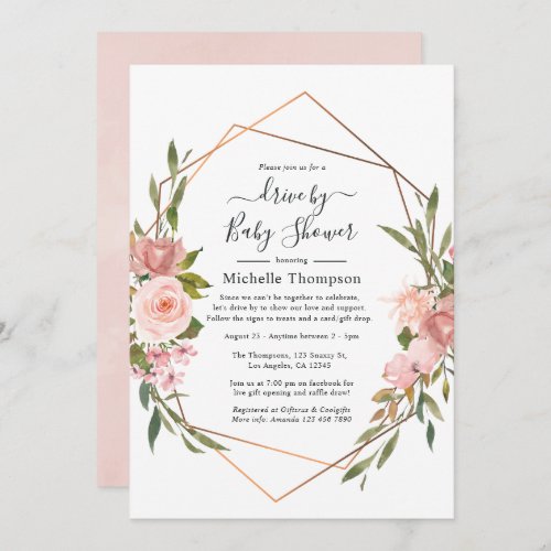Rose Gold and Blush Pink Drive By Shower Invitation