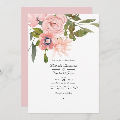 Rose Gold and Blush Pink Floral QR Code Wedding Invitation