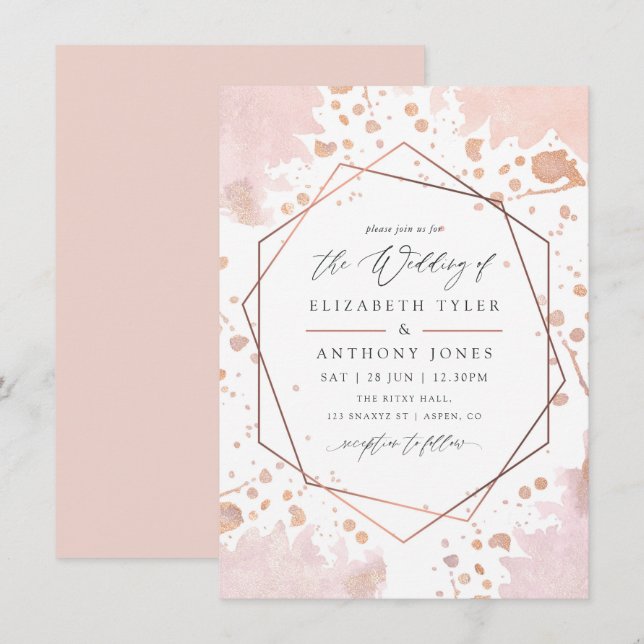 Rose Gold and Blush Pink Geometric Wedding Invitation (Front/Back)