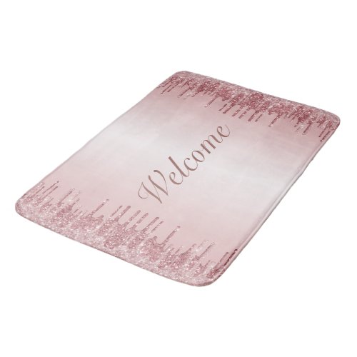Rose gold and blush pink monogram bath mat