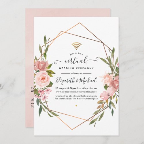 Rose Gold and Blush Pink Online Virtual Wedding Invitation
