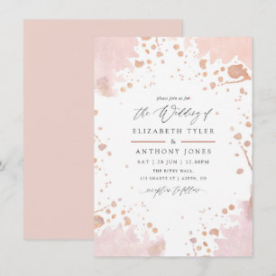 Rose Gold and Blush Pink Paint Splatter Wedding Invitation