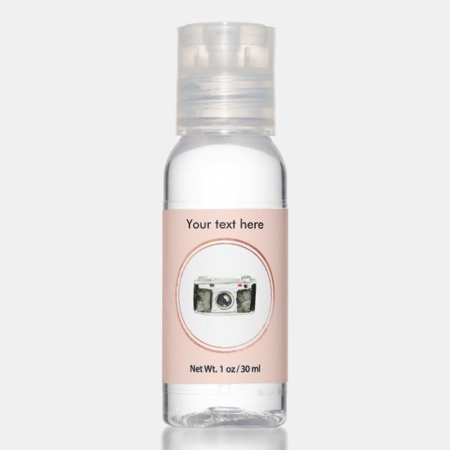 Rose Gold and Blush Pink Photographer Media Icon Hand Sanitizer (Front)