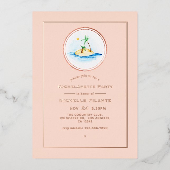 Rose Gold and Blush Pink Tropical Bachelorette Foil Invitation (Front)