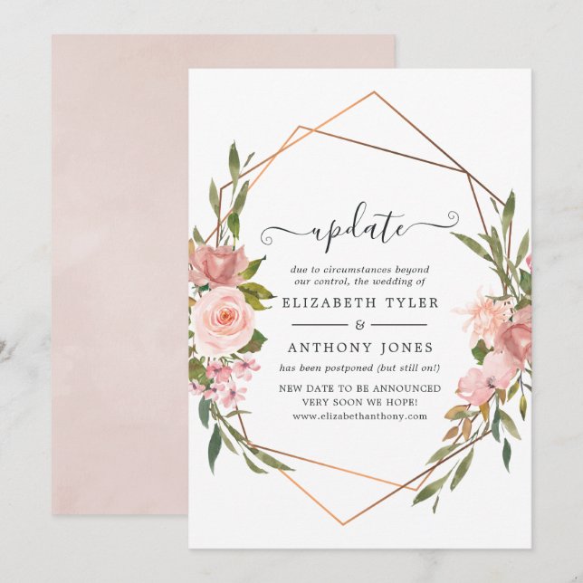 Rose Gold and Blush Pink Wedding Update Invitation (Front/Back)