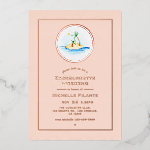 Rose Gold and Blush Tropical Bachelorette Weekend Foil Invitation
