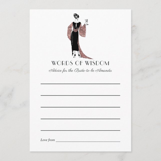 Rose Gold and Blush Wine Tasting Bridal Shower Advice Card (Front)