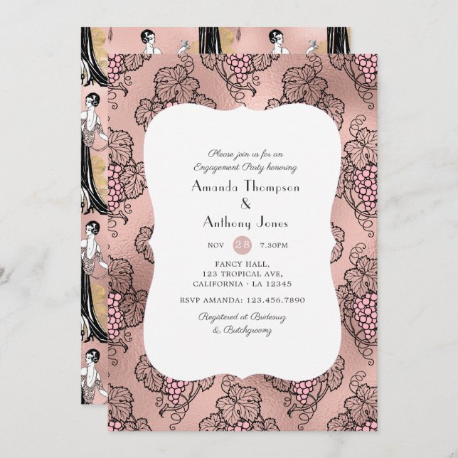 Rose Gold and Blush Wine Tasting Engagement Party Invitation (Front/Back)