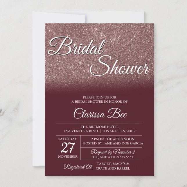 Rose Gold and Burgundy Bridal Shower Invitation (Front)