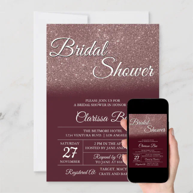 Rose Gold and Burgundy Bridal Shower Invitation Zazzle