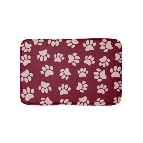 Rose Gold And Burgundy Color Dog Paw Pattern Bath Mat