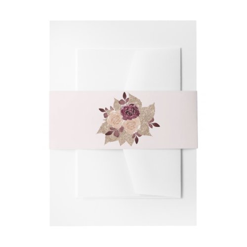 Rose Gold and Burgundy Elegant Glittery Floral Invitation Belly Band