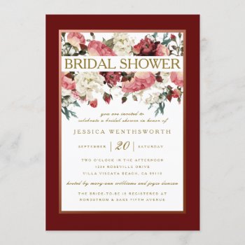 Rose Gold And Burgundy Floral Bridal Shower Invitation by party_depot at Zazzle